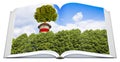 Zero CO2 emissions concept with a tree on top of a chimney - Real opened book concept