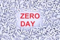 ZERO DAY abstract background with scattered binary code 3D Royalty Free Stock Photo