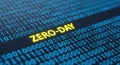 Zero day exploit highlighted in binary code on a digital screen representing cybersecurity threat Royalty Free Stock Photo