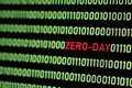 ZERO-DAY text and binary code concept from the desktop computer screen. Royalty Free Stock Photo