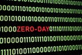 ZERO-DAY text and binary code concept from the desktop computer screen. Royalty Free Stock Photo
