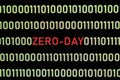 ZERO-DAY text and binary code concept from the desktop computer screen. Royalty Free Stock Photo