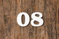 Zero eight - Wooden numbers on rustic background