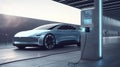 Zero Emissions Electric Car at Charging Station illustration - Ai Generated