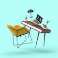 Zero gravity white interior home office room 3 D Illustration Royalty Free Stock Photo