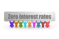 Zero interest rates word on a banner hold by group of puppets
