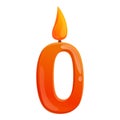 Zero number candle icon, cartoon style