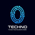 Zero or 0 number technology vector logo template Royalty Free Stock Photo