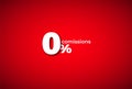 Zero percent commission red background. White symbol of maximum marketing discount. Royalty Free Stock Photo