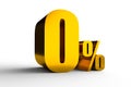 0% Zero percent golden symbol for interest rate of cradit card and shopping online on white background