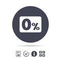 Zero percent sign icon. Zero credit symbol. Royalty Free Stock Photo