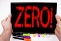 Zero text written on tablet, computer in the office with marker, pen, stationery. Business concept for Zero Zeros Nought Tolerance Royalty Free Stock Photo