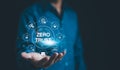 Zero Trust Security Concept. A person holds a holographic representation of \