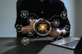 Zero trust security concept Person using computer and tablet with zero trust icon on virtual screen of Data businesses.in modern