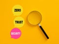 Zero trust security message on speech bubbles with a magnifying glass