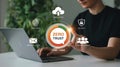 Zero Trust Security Model Concept with Man Using Laptop for Enhanced Data Protection and Cybersecurity Strategy Royalty Free Stock Photo