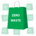 Green paper bag with the text zero waste on it