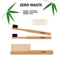 Zero Waste. Bamboo Toothbrush. Bamboo cotton buds. Bamboo combhairbrash