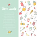 Zero Waste banner template with hand drawn elements. Royalty Free Stock Photo