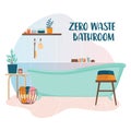 Zero waste bathroom. Bath with eco friendly product and tool