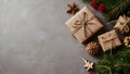 Zero waste christmas concept with gift boxes on craft paper background, top view Royalty Free Stock Photo