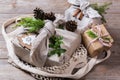 Zero waste Christmas concept, handmade gift boxes, furoshiki style Royalty Free Stock Photo