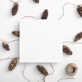 Zero waste christmas garland made from pine cone and natural jute twine. Square composition, top view, flat lay. Eco friendly xmas Royalty Free Stock Photo