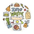 Zero waste circle illustration with objects for kitchen