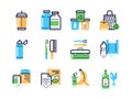 Zero waste color linear icons set