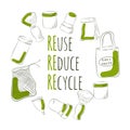 Zero Waste Concept. Hand drawn elements of zero waste life. Vector illustration