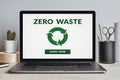 Zero waste concept on laptop screen on modern desk Royalty Free Stock Photo