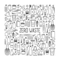 Zero waste concept. Line art collection of eco and waste elements