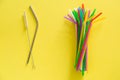 Zero waste concept - plastic vs stainless steel straw Royalty Free Stock Photo