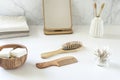 Zero waste concept. Set of eco friendly bathroom accessories. Royalty Free Stock Photo