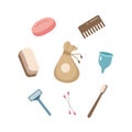 Zero waste concept. Set of ecological personal hygiene items. Vector illustration in cartoon style Royalty Free Stock Photo