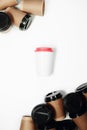 Zero waste concept reusable eco coffee cup vs multiple single use cardboard cups