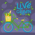 Zero waste concept.Vector illustration with lettering,eco grocery bag and bicycle