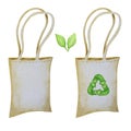 Zero waste cotton bag, Green Recycled cycle arrows icon. Watercolor hand drawn illustration isolated on white background