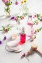 Zero waste eco friendly bath and body care products and wild flowers. natural cosmetics for home spa treatment Royalty Free Stock Photo