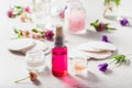 zero waste eco friendly bath and body care products and wild flowers. natural cosmetics for home spa treatment Royalty Free Stock Photo