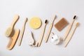 Zero waste, eco friendly bathroom accessories concept on concrete background. Royalty Free Stock Photo