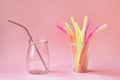 Choice between reusable metal straw and plastic straws