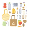 Zero waste eco friendly utensils flat icons set Royalty Free Stock Photo