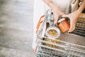 Zero waste food shopping. Metal basket with grocery dry goods Royalty Free Stock Photo