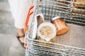 Zero waste food shopping. Metal basket with grocery dry goods Royalty Free Stock Photo