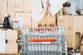 Zero waste food shopping. Metal basket for grocery goods Royalty Free Stock Photo