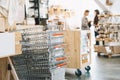 Zero waste food shopping. Metal basket for grocery goods Royalty Free Stock Photo