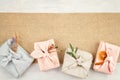 Zero waste gift wrapping traditional Japanese furoshiki style Royalty Free Stock Photo