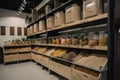 zero waste grocery store, with bulk bins and packaging-free foods