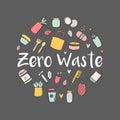 Zero Waste hand drawn illustration with eco icons